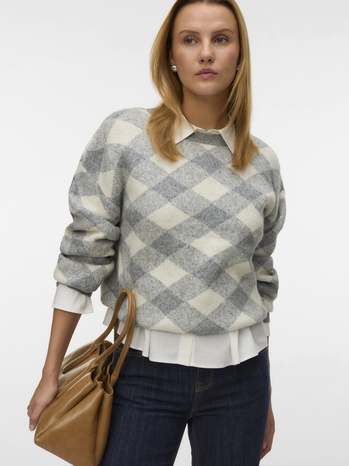 VMLARA LS O-NECK PULLOVER BOO REP, Medium Grey Melange/W. BIRCH 178995019 Bild 5