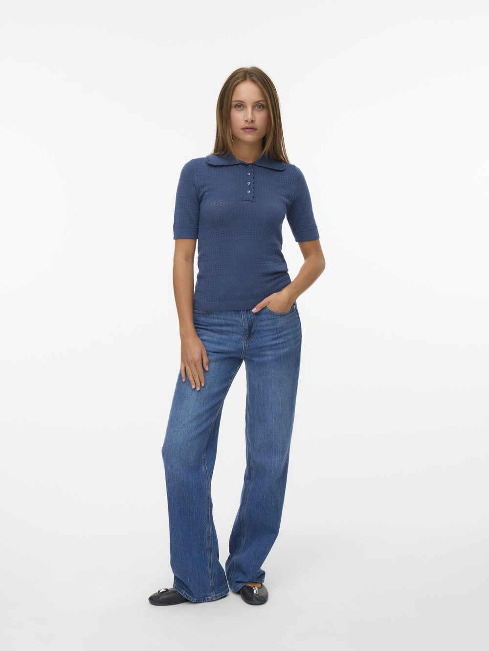 VMLIMONE SS SCALLOP POLONECK PULL B, Dark Denim 229916 Bild 2