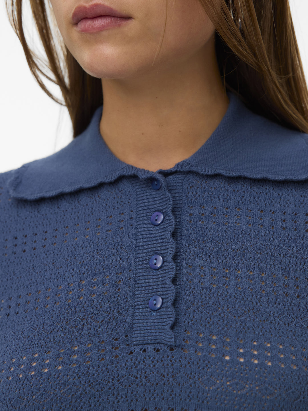 VMLIMONE SS SCALLOP POLONECK PULL B, Dark Denim 229916 Bild 5