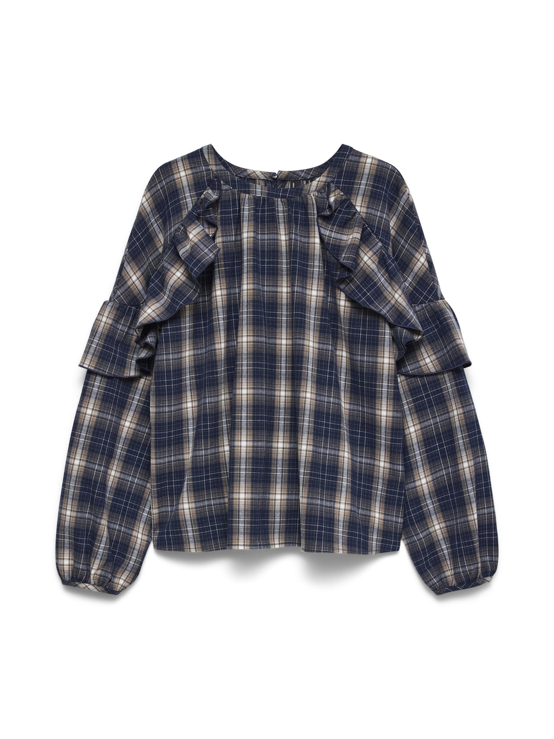 VMTILDA CHECK FLOUNCE LS TOP WVN, Navy Blazer/Fossil/snow white 188780001 Bild 1