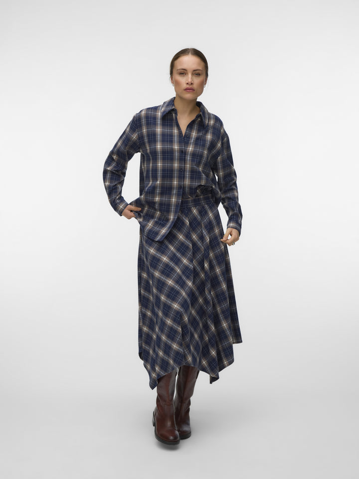 VMTILDA CHECK HW 7/8 SKIRT WVN, Navy Blazer/Fossil/snow white 188780001 Bild 3