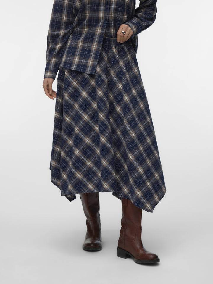 VMTILDA CHECK HW 7/8 SKIRT WVN, Navy Blazer/Fossil/snow white 188780001 Bild 5