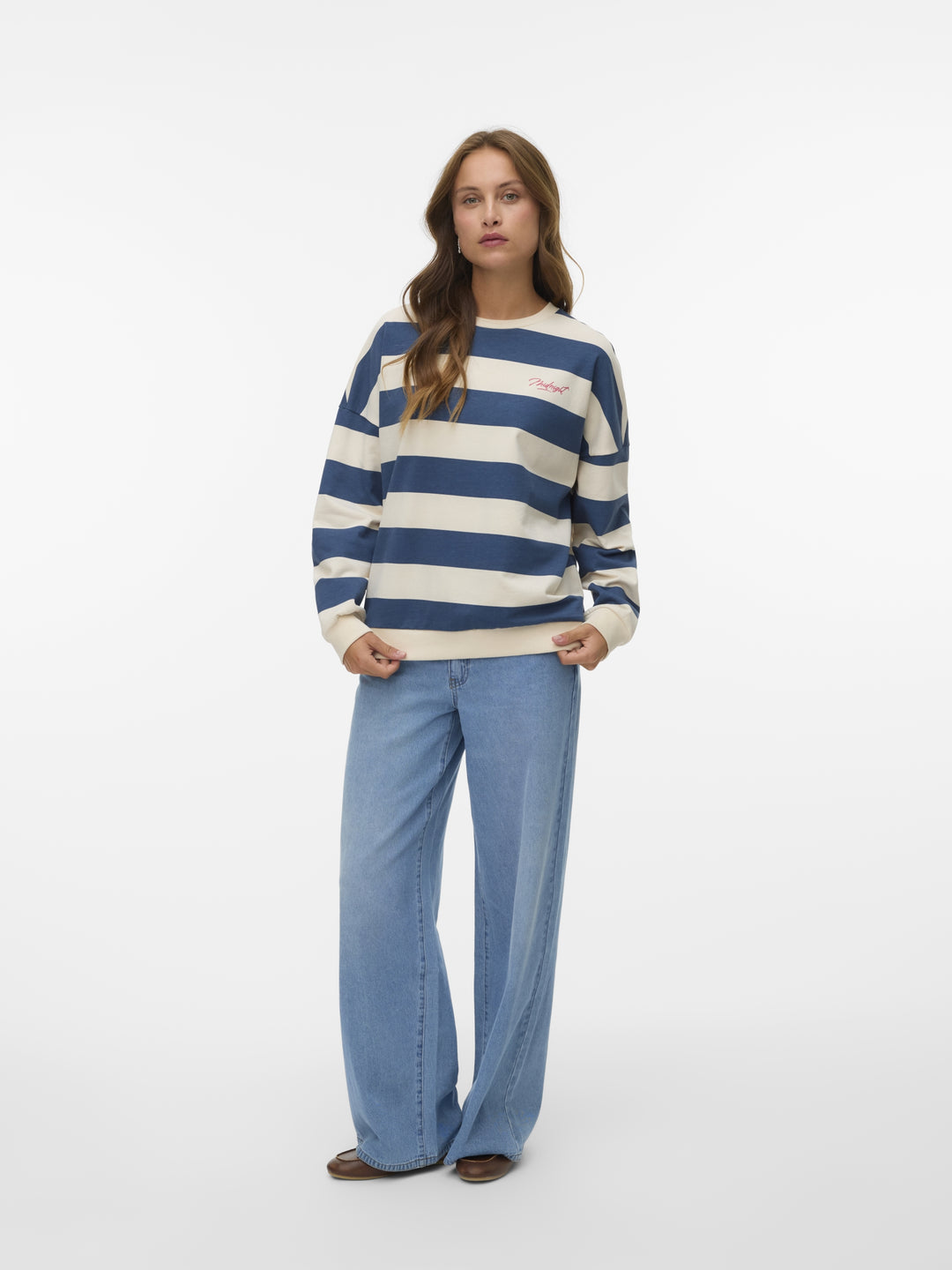 VMVIOLA BEA LS SWEAT BOX JRS, Dark Denim/MIDNIGHT STRIPE 229916001 Bild 2