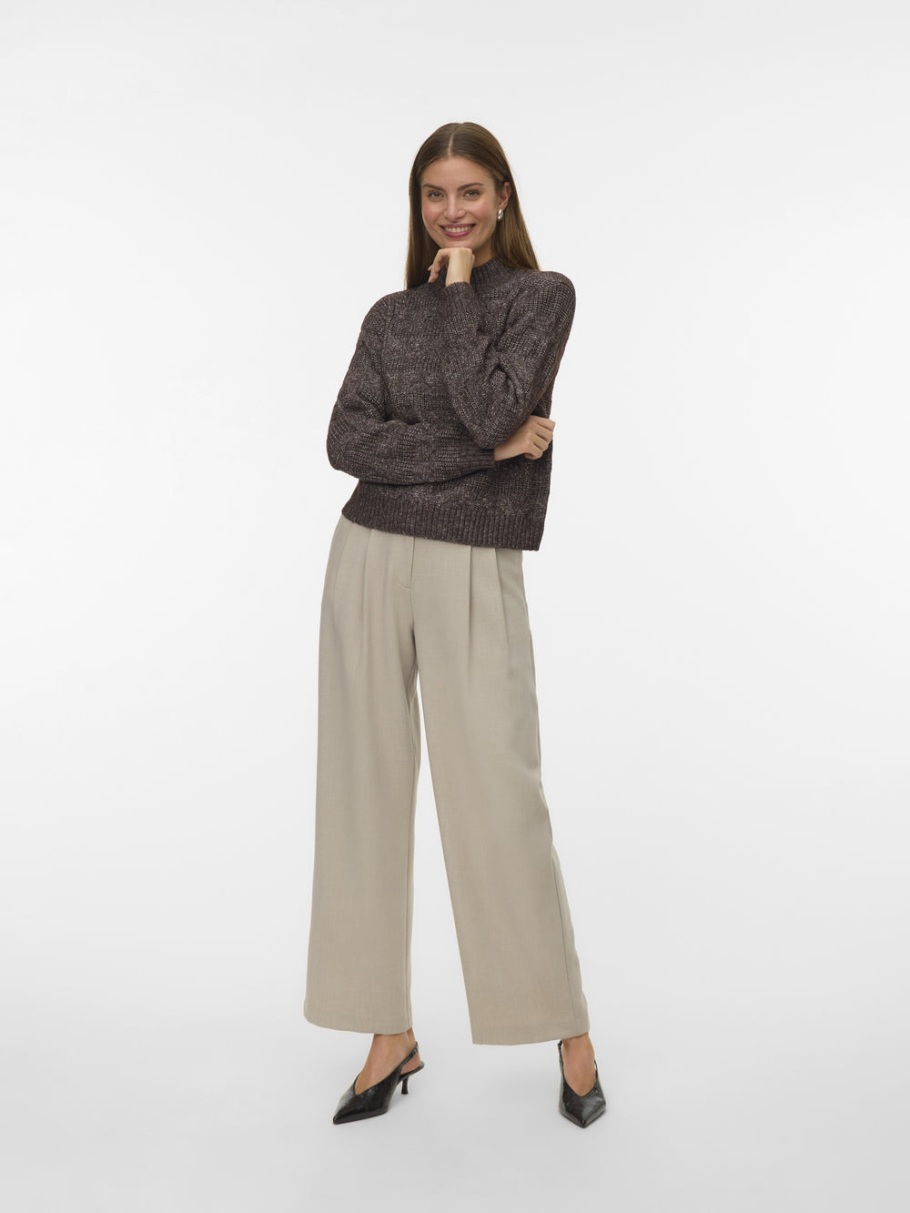 VMVIRGO LS HIGHNECK PULLOVER BF, Chocolate Torte/W. MELANGE 297957001 Bild 2