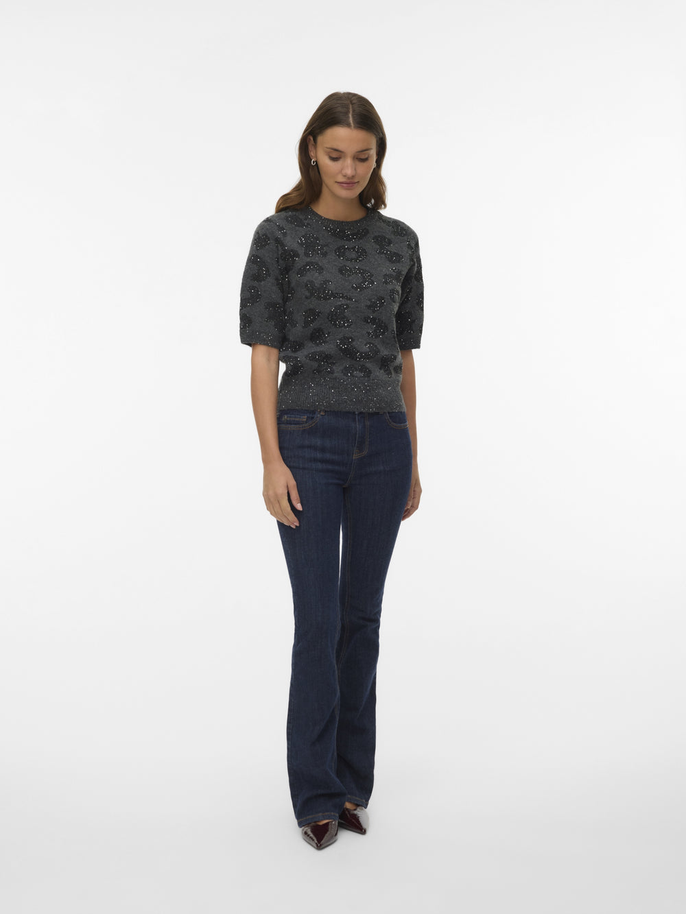 VMZUZU 2/4 O-NECK PULLOVER, Dark Grey Melange/W. BLACK + SEQUIN 178996001 Bild 2