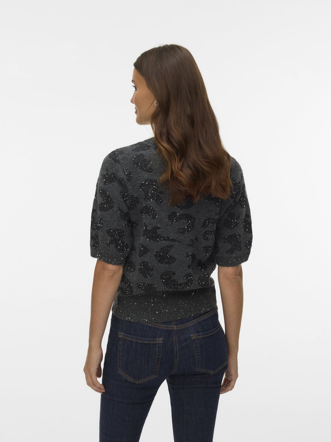 VMZUZU 2/4 O-NECK PULLOVER, Dark Grey Melange/W. BLACK + SEQUIN 178996001 Bild 3