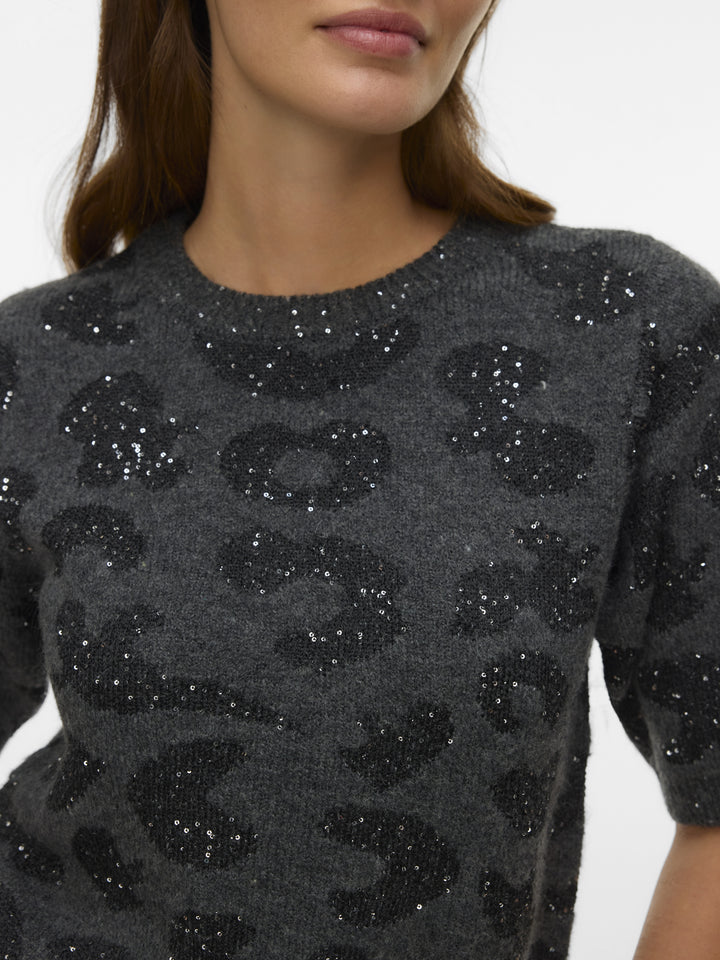 VMZUZU 2/4 O-NECK PULLOVER, Dark Grey Melange/W. BLACK + SEQUIN 178996001 Bild 5