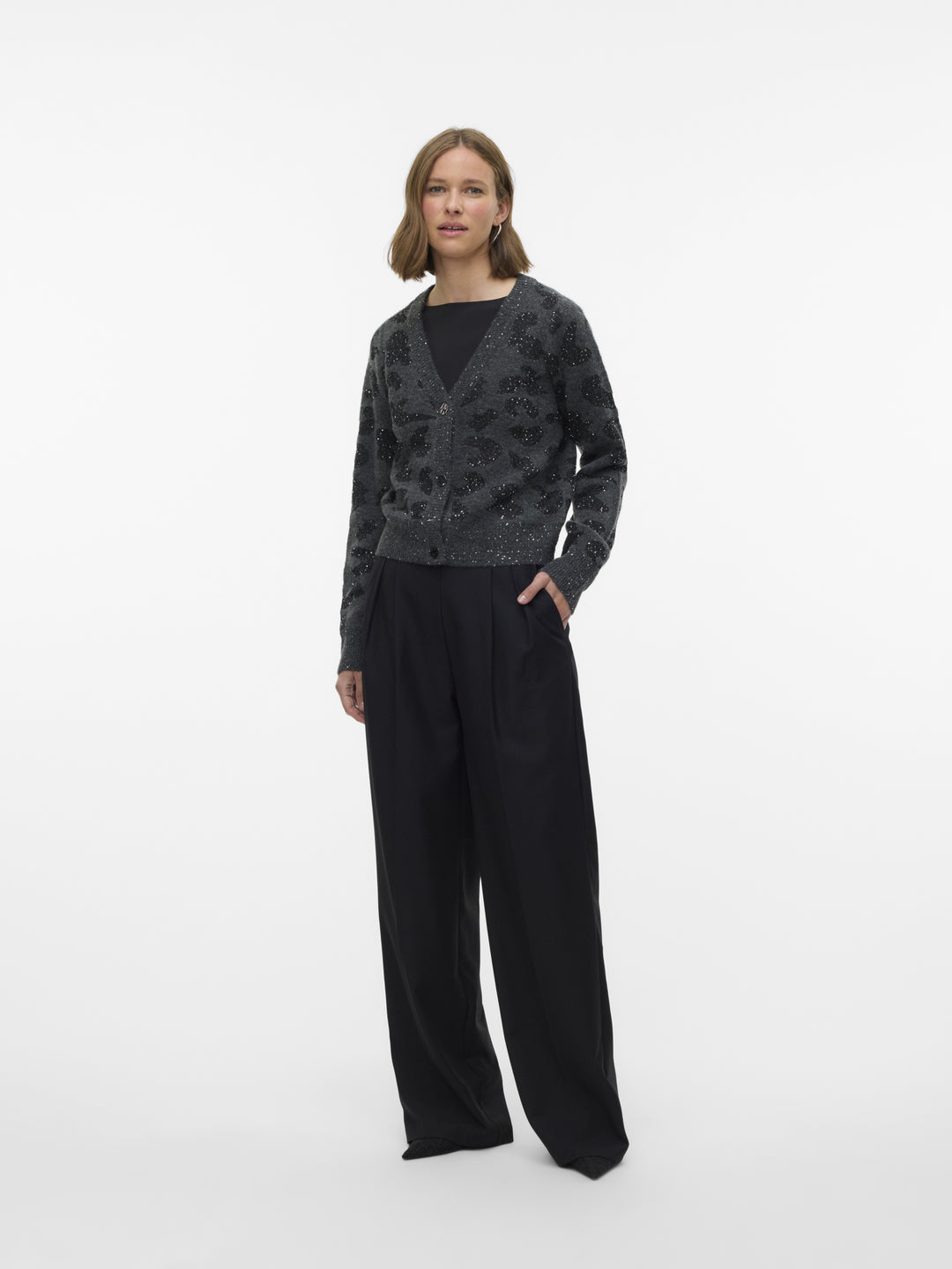 VMZUZU LS V-NECK CARDIGAN, Dark Grey Melange/W. BLACK + SEQUIN 178996001 Bild 2