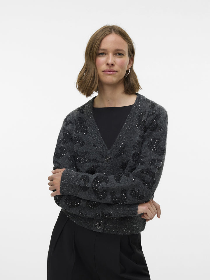 VMZUZU LS V-NECK CARDIGAN, Dark Grey Melange/W. BLACK + SEQUIN 178996001 Bild 4