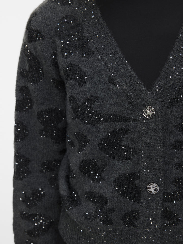 VMZUZU LS V-NECK CARDIGAN, Dark Grey Melange/W. BLACK + SEQUIN 178996001 Bild 5