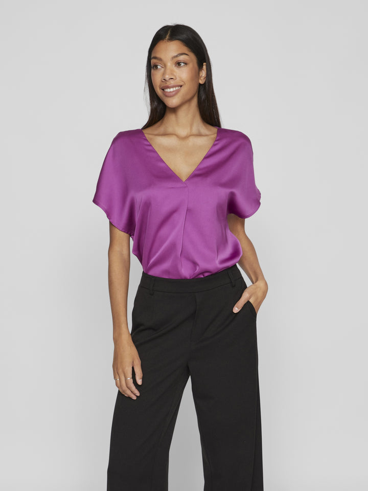 VIELLETTE V-NECK S/S SATIN TOP - NO, Cattleya Orchid 294387 Bild 3