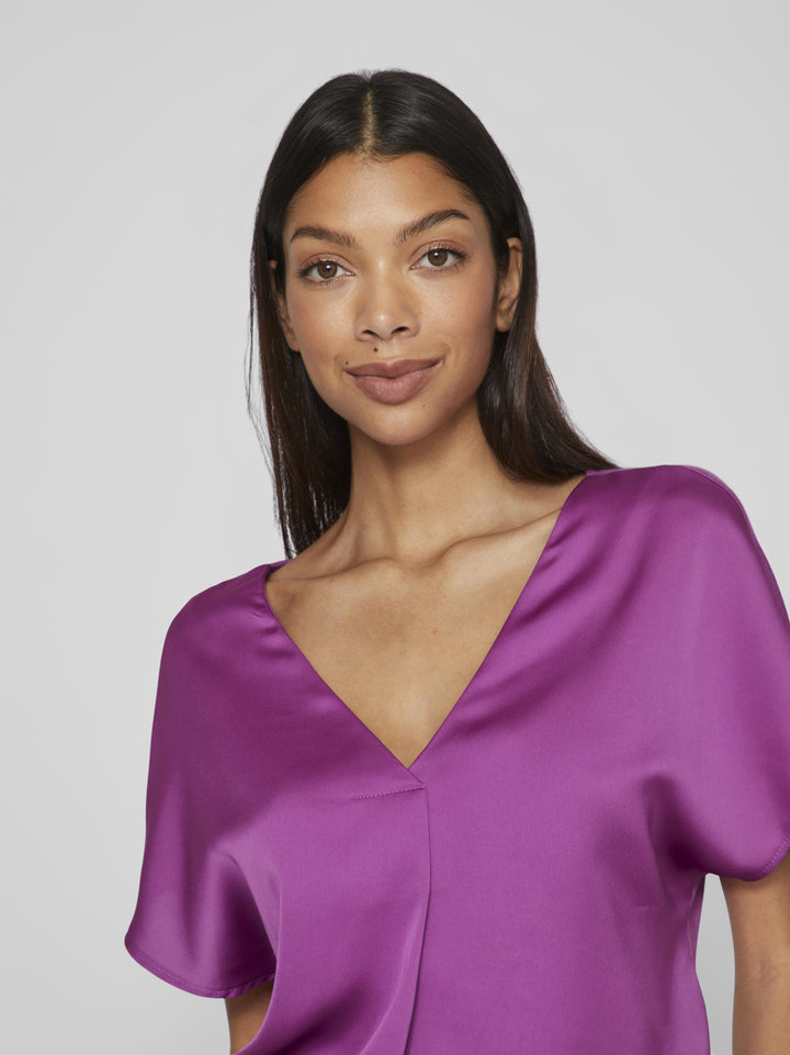VIELLETTE V-NECK S/S SATIN TOP - NO, Cattleya Orchid 294387 Bild 6
