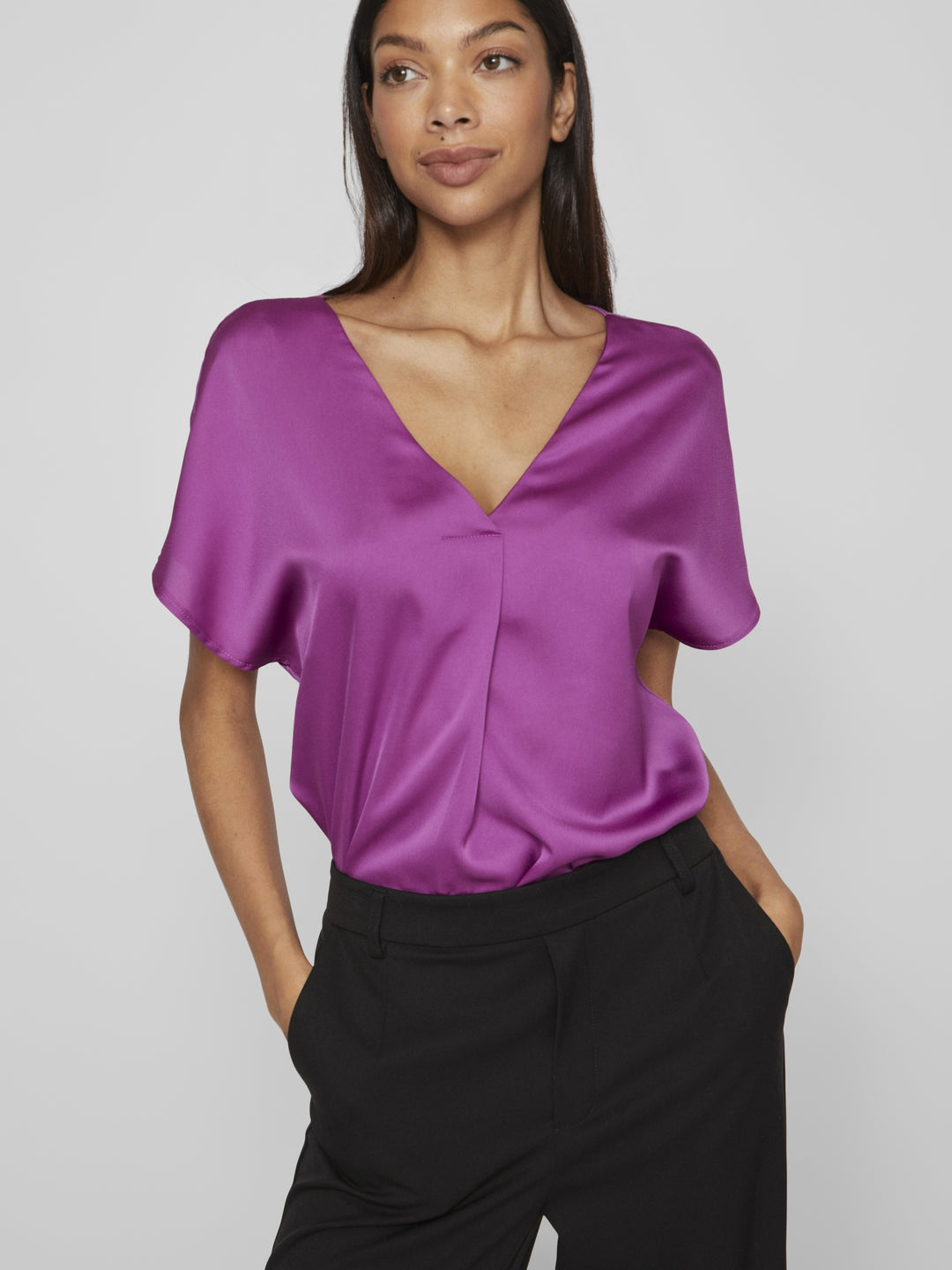 VIELLETTE V-NECK S/S SATIN TOP - NO, Cattleya Orchid 294387 Bild 7