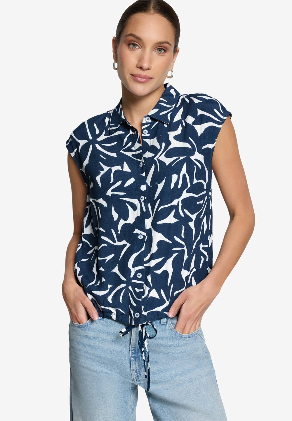 Bluse Kurz 1/2 Arm, Blue/Cream 8811 Bild 2