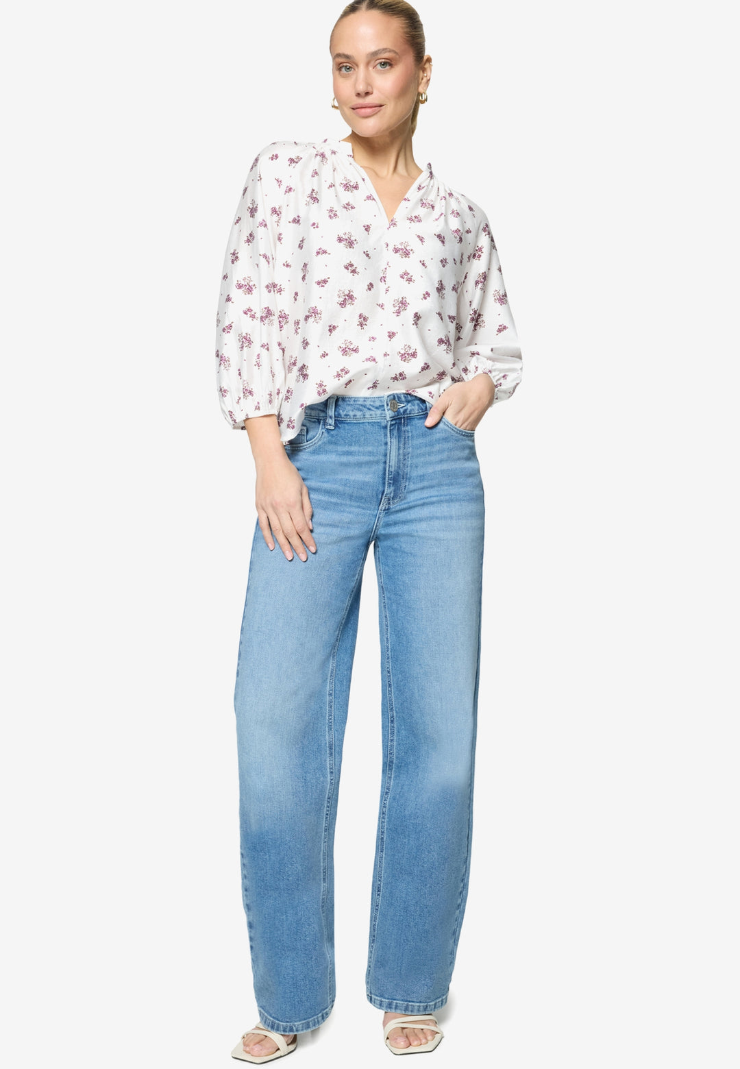 Bluse Kurz 3/4 Arm, Cream/Pink 1843 Bild 3