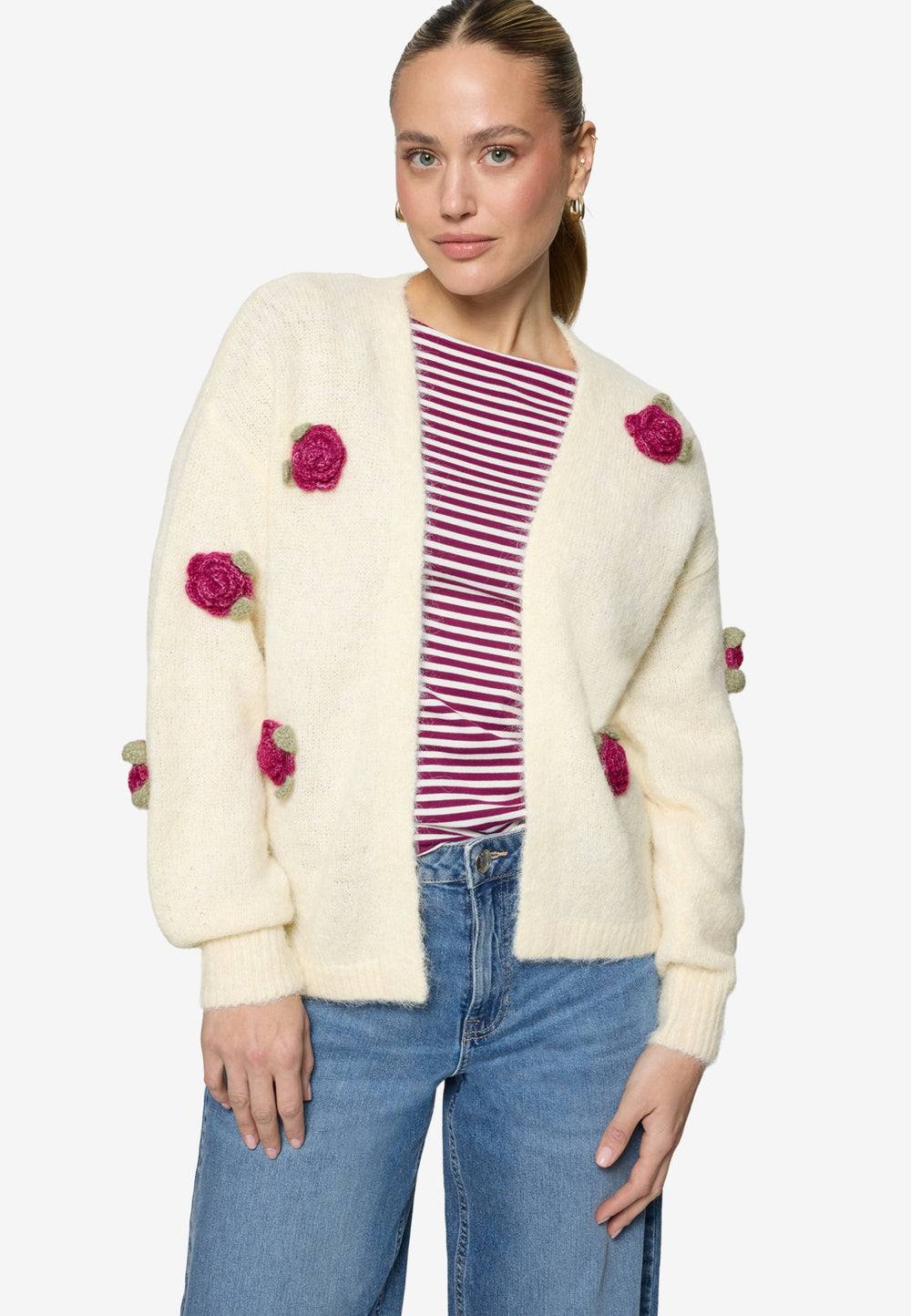 Strickjacke Kurz 1/1 Arm, Patch Cream/Pink 1943 Bild 2