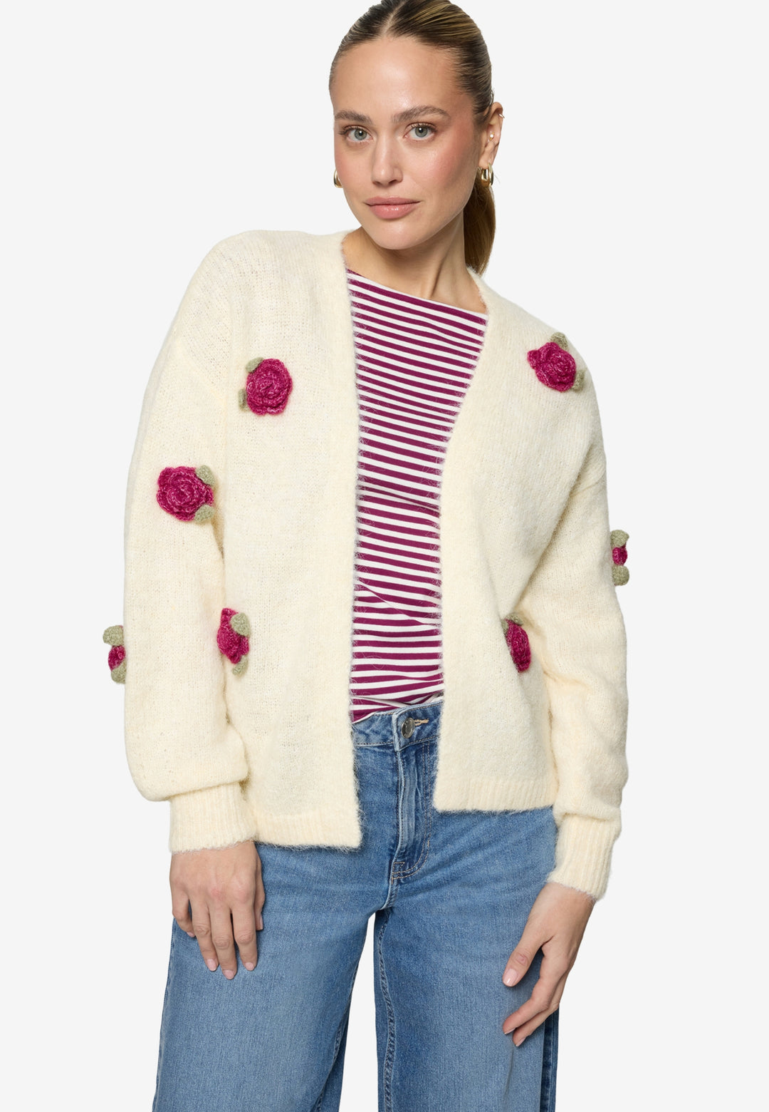 Strickjacke Kurz 1/1 Arm, Patch Cream/Pink 1943 Bild 2