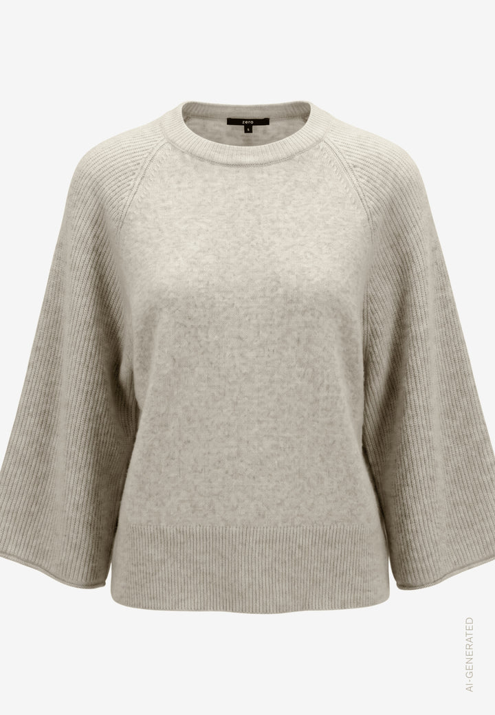 Strickpullover Kurz 3/4 Arm, Light Beige Melange 7705 Bild 1