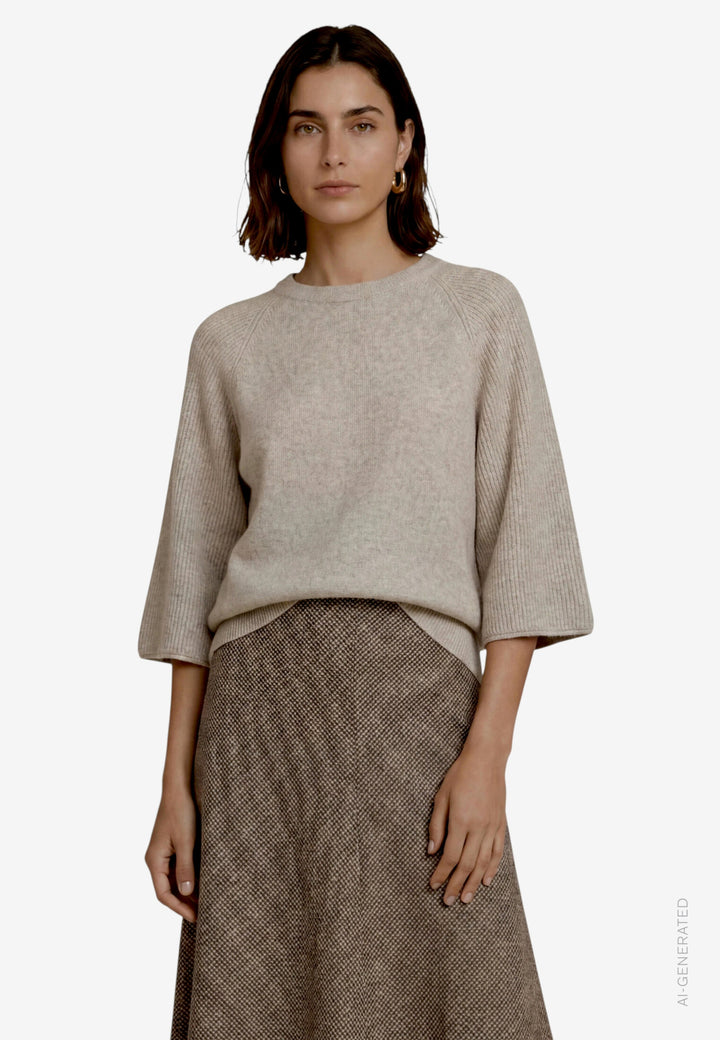 Strickpullover Kurz 3/4 Arm, Light Beige Melange 7705 Bild 2