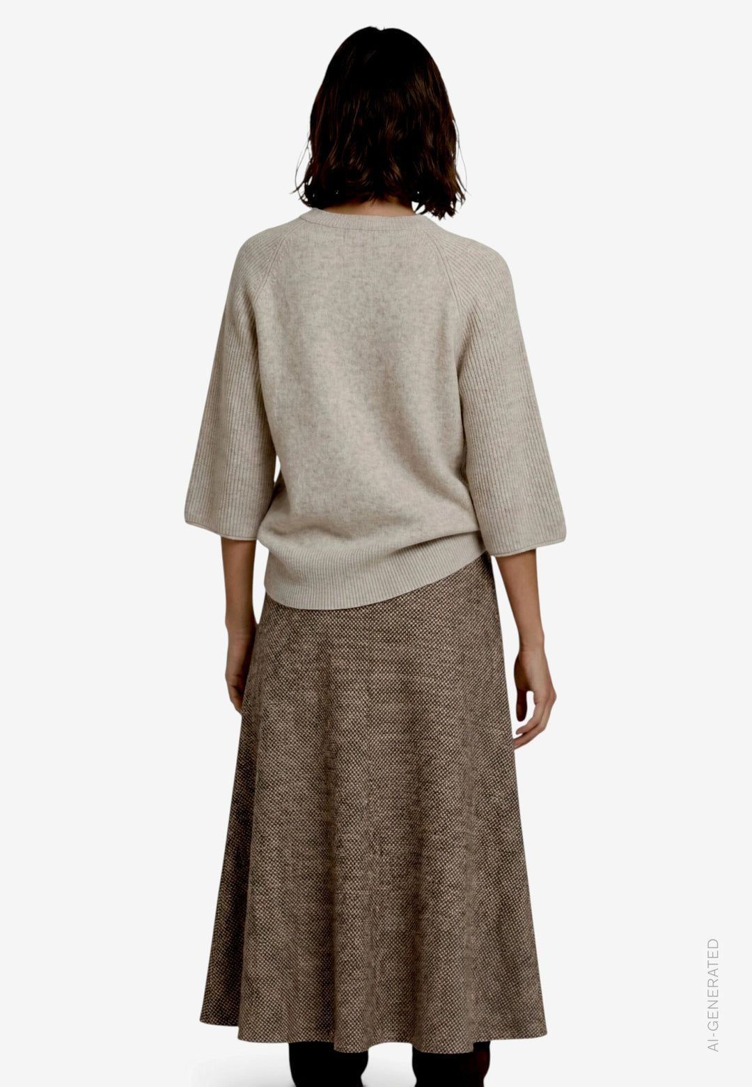 Strickpullover Kurz 3/4 Arm, Light Beige Melange 7705 Bild 3