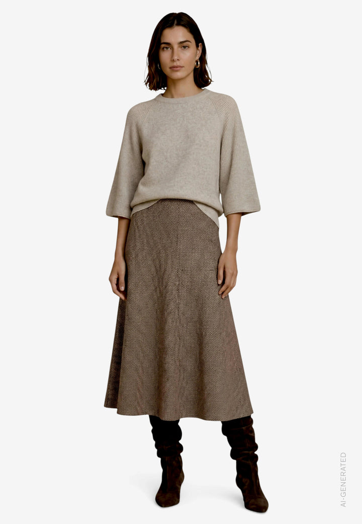 Strickpullover Kurz 3/4 Arm, Light Beige Melange 7705 Bild 4